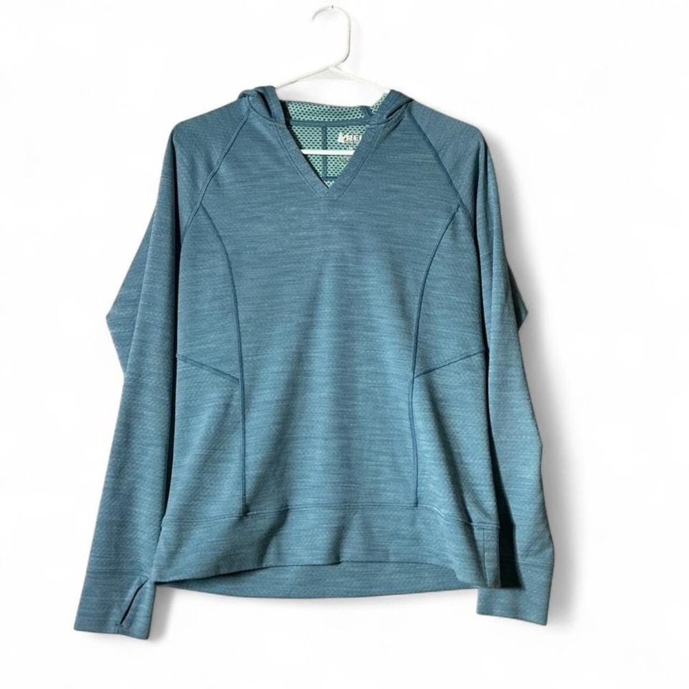 REI Co-op Womens Blue‎ Baselayer V-Neck Lightweight Hoodie Size Medium